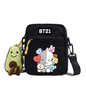 Cartoon Cute Canvas Messenger Bag (Option: Black-Robot)