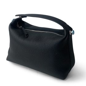 Boston Layer Cowhide One Shoulder Lunch Box Bag (Color: Black)