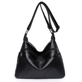 Fashionable Large Capacity Soft Leather One Shoulder Messenger (Color: Black)