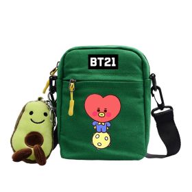 Cartoon Cute Canvas Messenger Bag (Option: Green-Love)