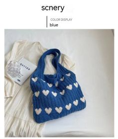 Fashion Large Capacity Heart-shaped Knitted Woven Shoulder Bag (Option: Love Blue)