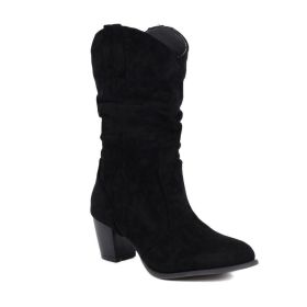 Chunky Heel High Heel Frosted Mid-calf Boots For Women (Option: Black-35)