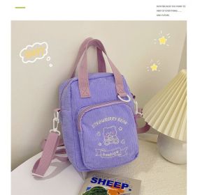 Cute Embroidery Bear Soft Sister Student Corduroy Hand Crossbody Bag (Option: No pendant purple)