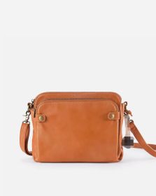 Vintage Three Layer Leather Messenger Bag (Color: Brown)