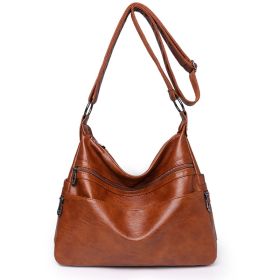 Fashionable Large Capacity Soft Leather One Shoulder Messenger (Color: Brown)