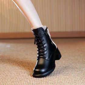 Thick Bottom Solid Color Ankle Boots Women (Option: Black Plus Velvet-35)