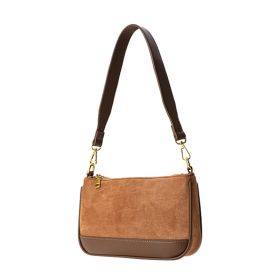 Vintage Small Square Bag With Suede Panel (Color: Coffee)