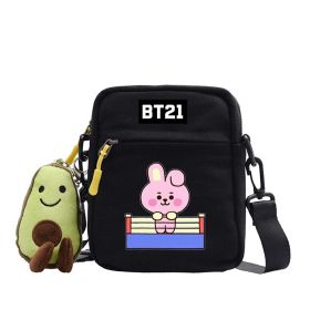 Cartoon Cute Canvas Messenger Bag (Option: Black-Rabbit)