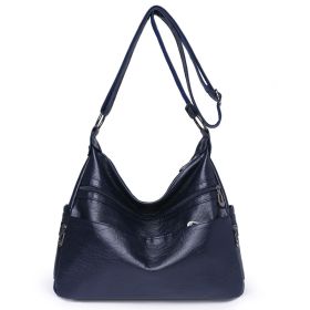 Fashionable Large Capacity Soft Leather One Shoulder Messenger (Color: Dark Blue)