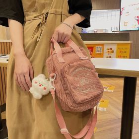 Cute Embroidery Bear Soft Sister Student Corduroy Hand Crossbody Bag (Option: Pink send plush pendant)