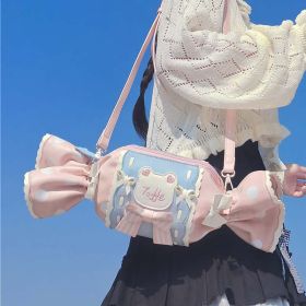 Embroidered Cute Portable Shoulder Messenger Bag (Option: Pink blue)