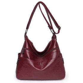 Fashionable Large Capacity Soft Leather One Shoulder Messenger (Color: wine red)