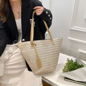 Straw Braided Bag One Shoulder Portable Leisure Simple (Color: White)