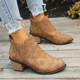 Autumn Winter Shoes For Women Pointed Toe Thick Square Heel Ankle Boots New Slip-on Low Heel Luxury Short Boots (Option: Brown-Size36)