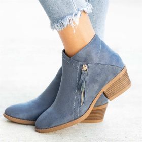 Women's Suede Boots Dr Martens Boots Chunky Heel Side Zip (Option: Blue-36)