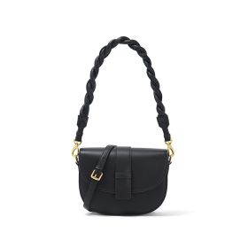 Women's Leather Round Casual Shoulder Crossbody Bag (Color: Black)