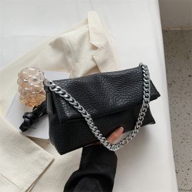 Chain Bag Female Texture One Shoulder Soft-faced Envelope (Color: Black)