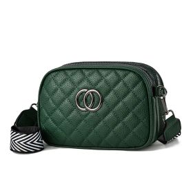 Fashion Shoulder Bag With Three Zippers Wide Shoulder Strap Small Square Bag Women (Color: Green)