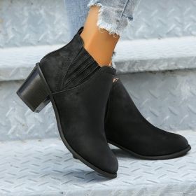 Autumn Winter Shoes For Women Pointed Toe Thick Square Heel Ankle Boots New Slip-on Low Heel Luxury Short Boots (Option: Black-Size36)