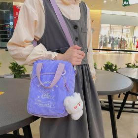 Cute Embroidery Bear Soft Sister Student Corduroy Hand Crossbody Bag (Option: Purple send plush pendant)