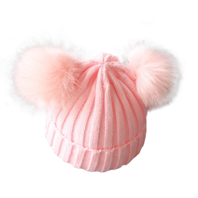 Cute Pompom Baby Hat Warm Winter Knitted Kids Baby Girl Boy Beanie Cap Solid Outdoor Infant Toddler Children Hat Bonnet (Color: Pink)