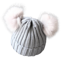 Cute Pompom Baby Hat Warm Winter Knitted Kids Baby Girl Boy Beanie Cap Solid Outdoor Infant Toddler Children Hat Bonnet (Color: Gray)