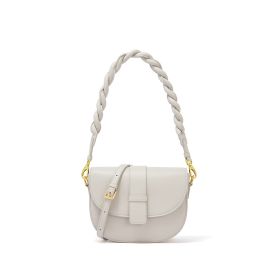 Women's Leather Round Casual Shoulder Crossbody Bag (Color: White)