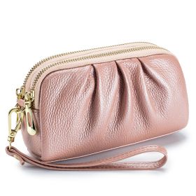 Double Large Capacity Head Layer Cowhide Temperament Purse For Women (Color: Pink)