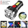 5 LED Flashlight; USB Rechargeable Strong Light With COB Side Searchlight For Outdoor Travel Emergency