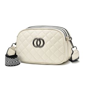 Fashion Shoulder Bag With Three Zippers Wide Shoulder Strap Small Square Bag Women (Color: White)