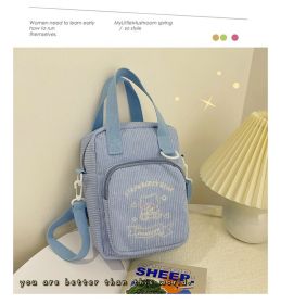 Cute Embroidery Bear Soft Sister Student Corduroy Hand Crossbody Bag (Option: No pendant blue)