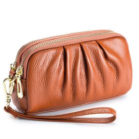 Double Large Capacity Head Layer Cowhide Temperament Purse For Women (Color: Brown)