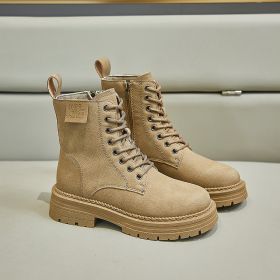 Student Lace-up Motorcycle Boots (Option: Khaki-39)