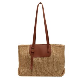 Woven Large Capacity Fashion Handbag (Color: Brown)