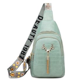 Deer Tassel Design Crossbody Bag Fashion Letter Embroidery Chest Bags For Women (Option: Green Stone Pattern)