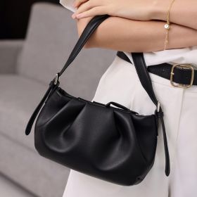 High-Grade One-shoulder Crossbody Underarm Leather Folds Cloud Bag (Option: Black-20x13x7cm)