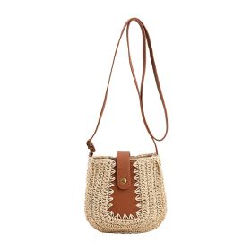 Large Capacity French Shoulder Straw BagPosture Stitching (Color: Beige)